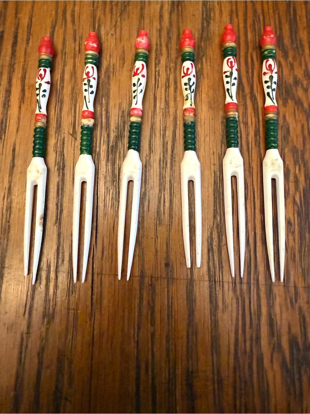 Set of 6 Vintage Painted Japanese Pickle Forks